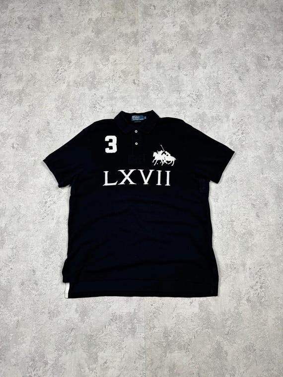 【 美品 】Polo by Ralph Lauren 黒LXVII ポロシャツ Vintage Polo Ralph Lauren Black Polo Rugby LXVII 3 Big Logo