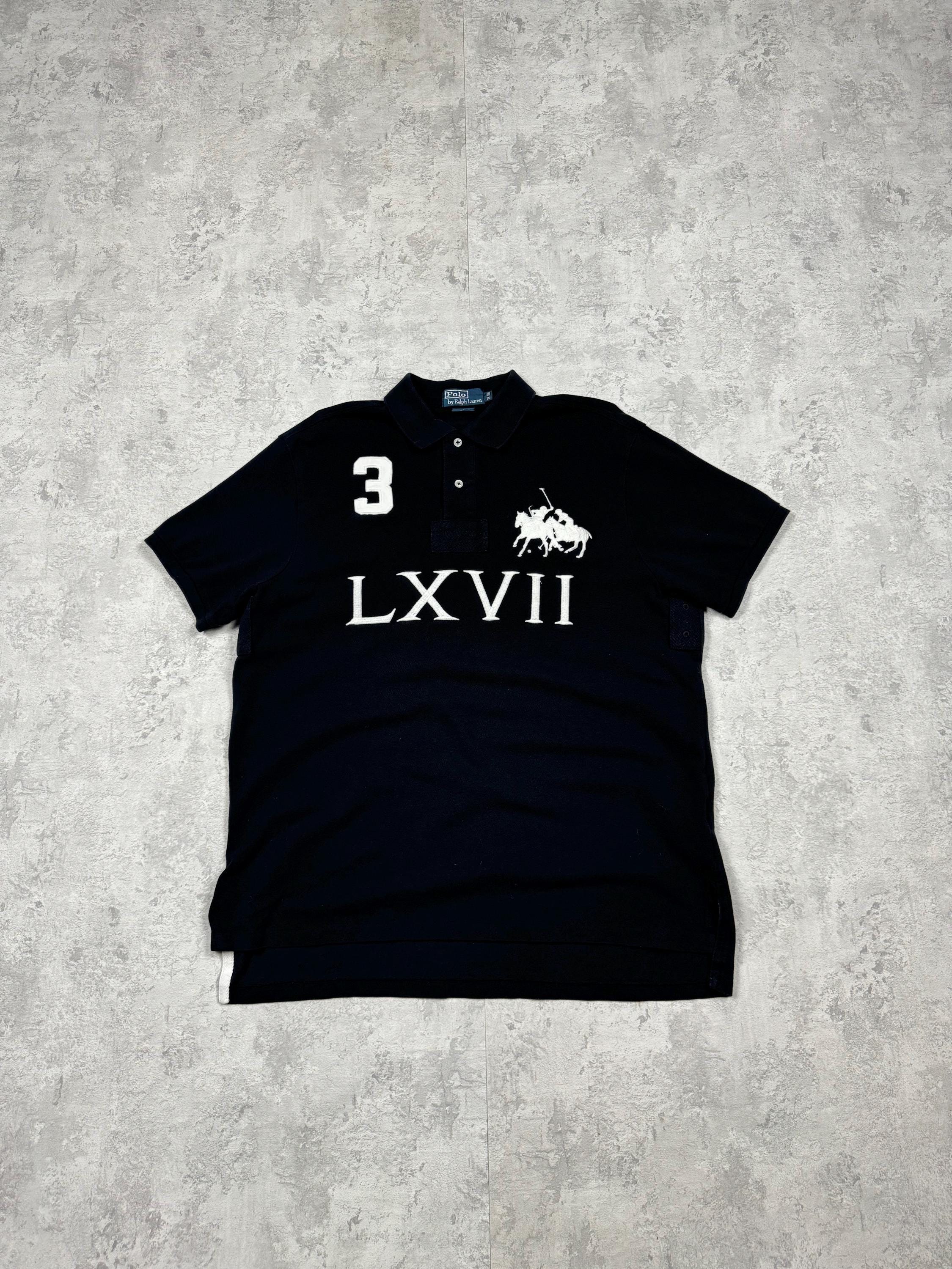男性に人気！ Rugby Polo Black Lauren Ralph Polo Vintage LXVII Logo Big 3 トップス