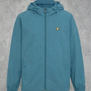 Jaqueta corta-vento azul com capuz e zíper Lyle & Scott com logo de águia, tamanho G imagem 1