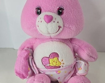 2002 7" Pink Baby Hugs Care Bear Star Heart Tummy Sign Stuffed Beanie Toy Pillow