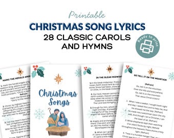 Christmas Song Lyrics Booklet | 28 Classic Carols Printable PDF | Instant Download