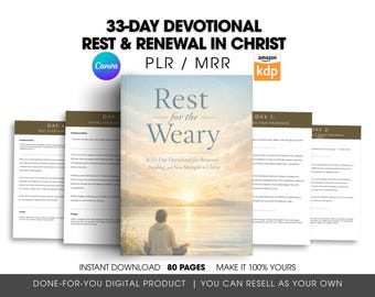 PLR/MRR 33-Day Devotional Rest for the Weary  | Christian Devotional for Rest & Renewal in Christ | Canva Template Editable
