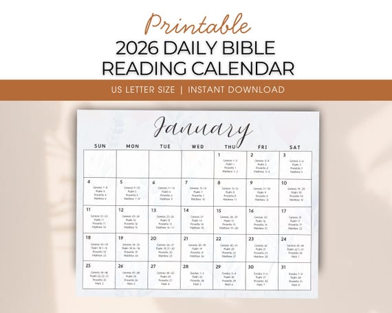 2026 Daily Bible Reading Calendar | One Year Daily Scripture Reading Schedule | Printable Floral Design Christian Planner PDF