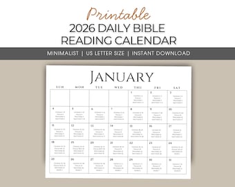 2026 Daily Bible Reading Calendar | Minimalist Christian Planner (Printable PDF)
