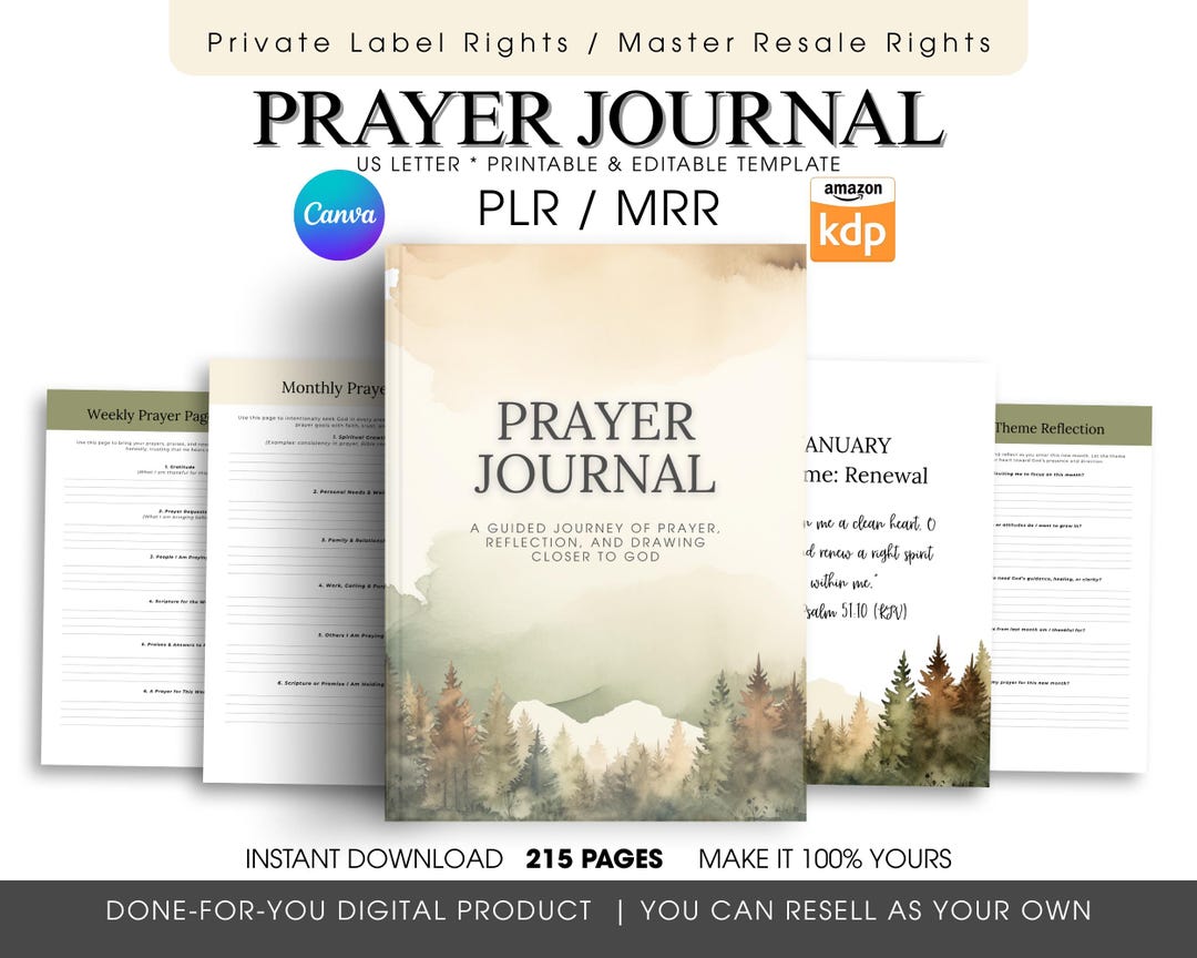 215-page Christian Prayer Journal | Editable Canva Template (PLR/MRR ...
