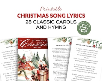 Christmas Song Lyrics Booklet | 28 Classic Carols Printable PDF | Instant Download