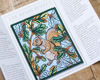 Grey Squirrel Embroidered Patch: Oak Tree Nature Art