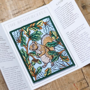 Grey Squirrel Embroidered Patch: Oak Tree Nature Art