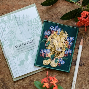 Lion and Borage Embroidered Patch, lion patch, Nature patch, Safari animal art, Nature lover gift, Animal Lover gift, We Are Wildlife