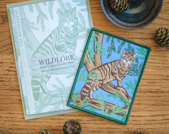 Scottish Wildcat and Caledonian Pine Embroidered Patch, Cat patch, Nature patch, Nature lover gift, Forestcore decor, Scottish Wildlife