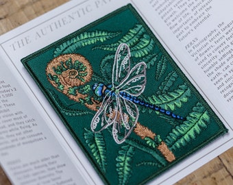 Dragonfly and Fern lover Embroidered Patch, Dragonfly gift, Fern patch, Nature lover gift, British wildlife