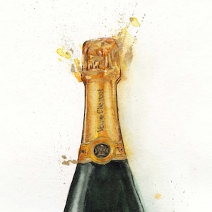 Champagne pop art, Veuve Clicquot - fine art print of watercolour Champagne bottle