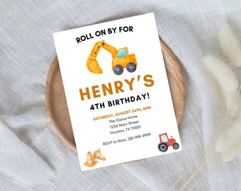 Editable Construction Party Invitation | Instant Download | Kids Construction Birthday Party Invite | Boy Outdoor Birthday | Tractor