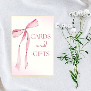 DIGITAL Pink Bow Cards and Gifts Sign Pink Bow Baby Shower Bridal Shower Sign Pink Ribbon