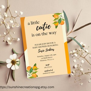 EDITABLE A Little Cutie is on the Way, Greenery Orange, Gender Neutral, Couples Baby Shower Invitation, Invites, Template, Instant Download