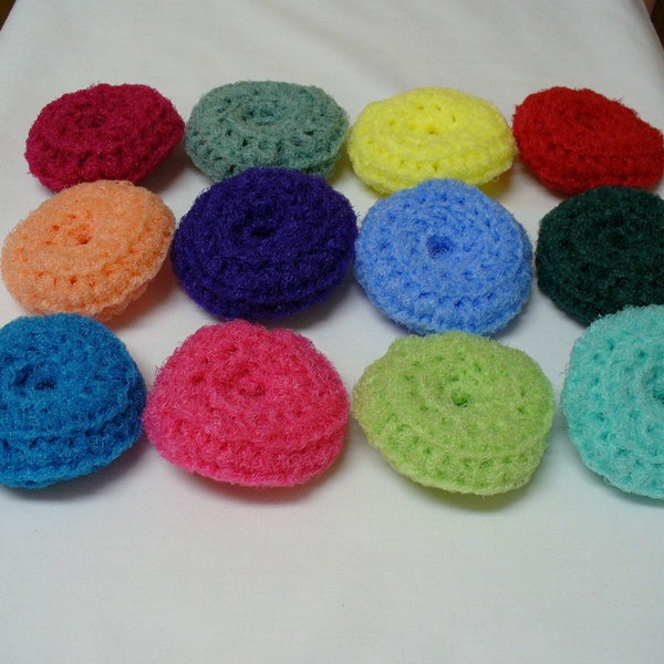 Set  Of  3 --- New and Improved  Hand Crocheted Nylon  Pot  Scrubbers (Scrubbies)--Assorted Colors