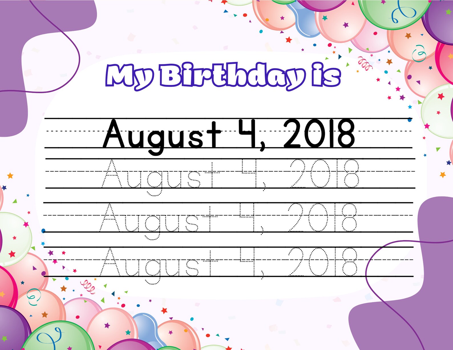 Groovy Birthday Tracing Sheet / Colorful Birthday Tracing Custom
