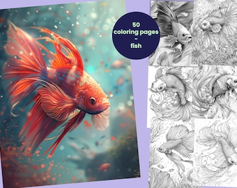 50 páginas para colorear de peces, libro para colorear del mundo submarino para adultos y niños, hojas para colorear imprimibles