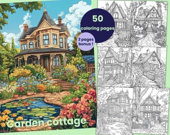 50 pages à colorier de chalet de jardin, livre de coloriage de maisons pour adultes et enfants, feuilles de coloriage imprimables