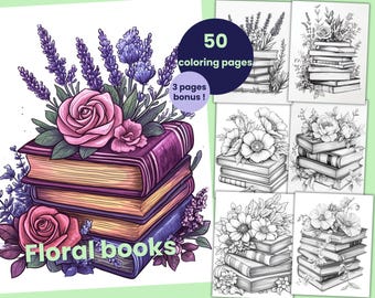 50 pages à colorier de livres floraux, livre de coloriage de livres pour adultes et enfants, feuilles de coloriage imprimables