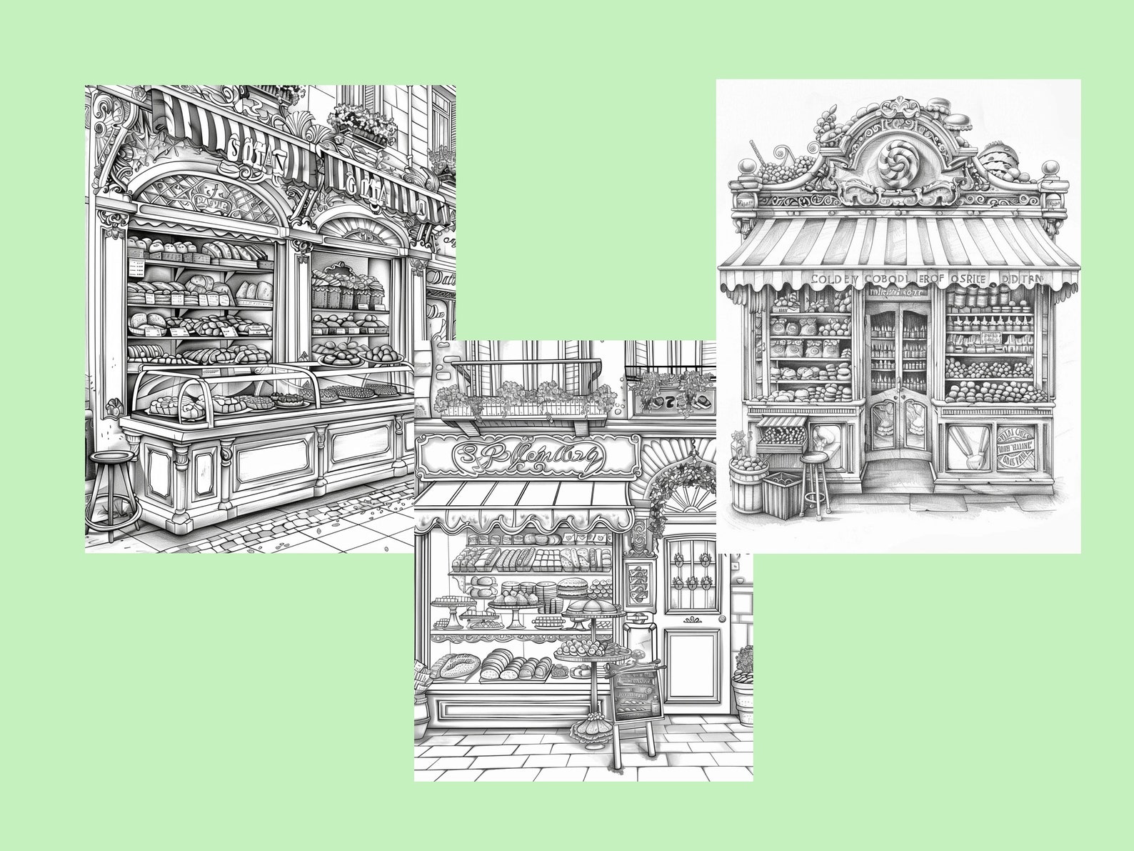 100 Vintage Shop Window Coloring Pages, Retro Shop Window Coloring Book for Kids and Adults ...