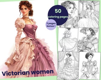50 pages à colorier de femmes victoriennes, livre de coloriage de femmes pour adultes et enfants, feuilles de coloriage imprimables