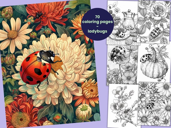 70 pages de coloriage de coccinelles, coloriages d'insectes, livre de coloriage pour adultes et enfants, feuilles de coloriages imprimables