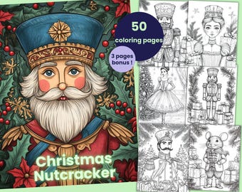50 pages de coloriage de casse-noisette de Noël, livre de coloriage de Noël pour adultes et enfants, feuilles de coloriage téléchargeables