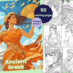 50 Ancient Greek Mythology Coloring Pages, Goddesses and Gods Coloring Book, Printable Coloring Sheets