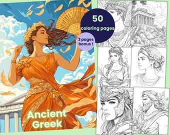 50 oude Griekse mythologie kleurplaten, godinnen en goden kleurboek, afdrukbare kleurplaten