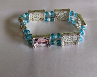 Blue 6 Silver Plated Photo Bracelet