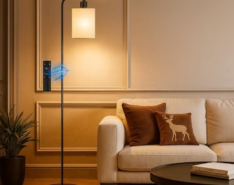 Modern Tall Floor Lamp – Dimmable LED with Linen Shade & Remote