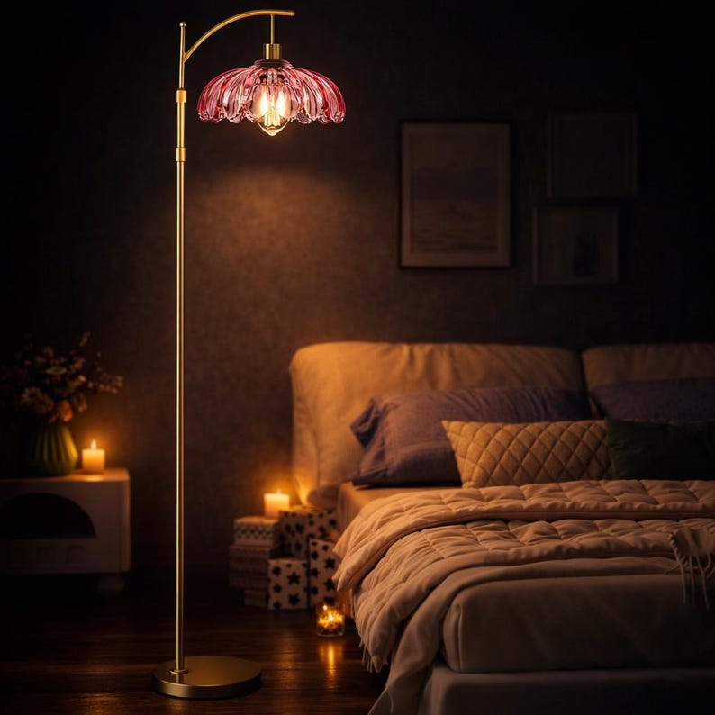 Dimmable Gold Arc Floor Lamp – Mid Century Modern Green Glass - Etsy