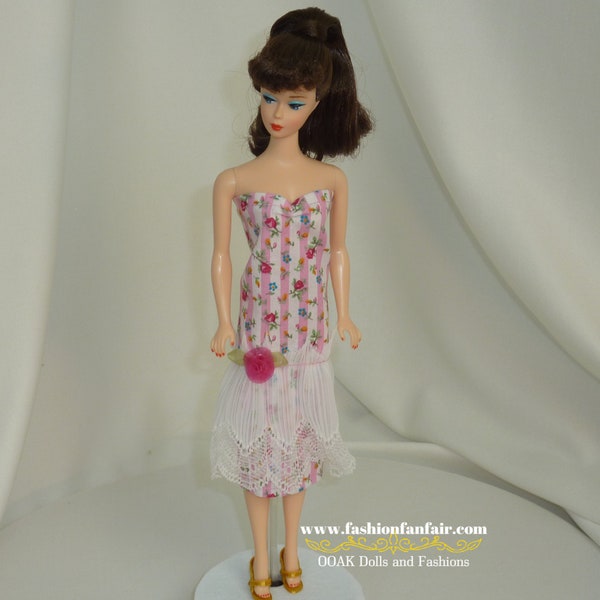 Pink Rose Stripes Handmade Doll Dress for Barbie Vintage Silkstone Fashionista ~FFF Design 3973