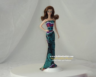 Retro Green Paisley Charm Evening Gown Dress Handmade 4 Barbie Muse Silkstone FR ~FFF Design