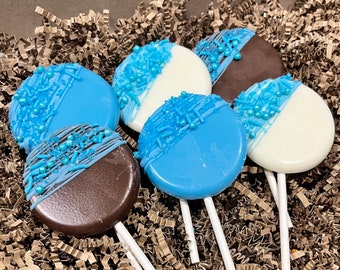 Baby Blue Chocolate Lollipops, Baby Blue White Chocolate Milk Chocolate Baby Shower Party Favors