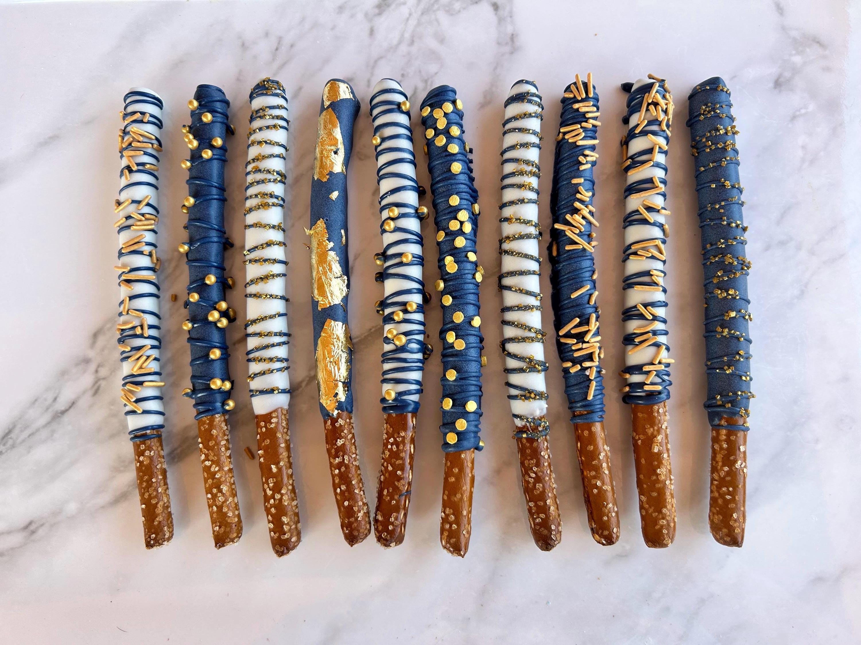 Navy And Gold Chocolate Pretzels