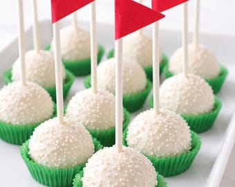 Golf Ball Cake Pops, Masters Golf Themed Birthday Desserts, Golf Dessert Table, Golf First Birthday Party Favors, Hole in One, Little Putter