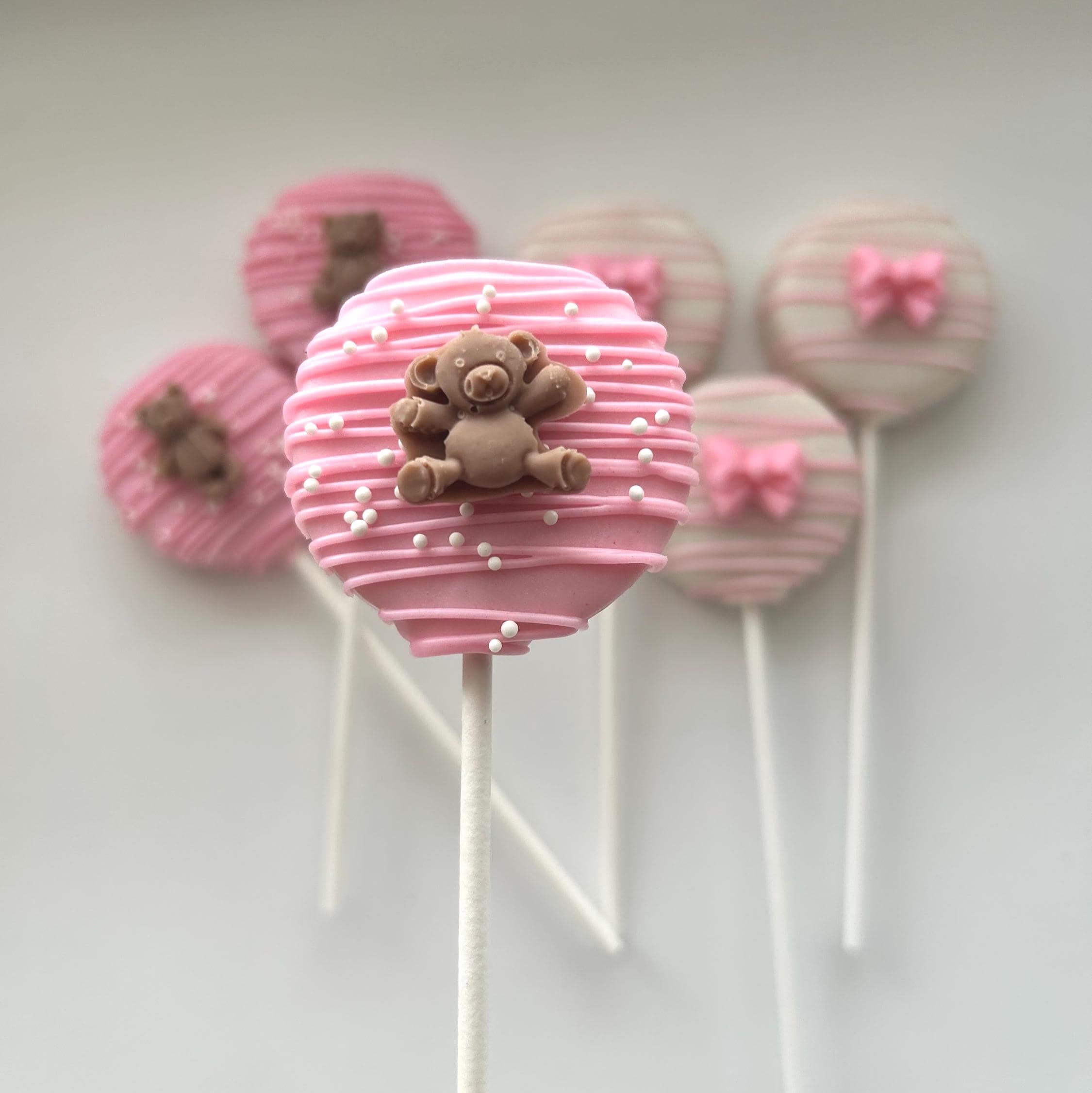 Handmade Pink Sprinkle Teddy Bear Bow Cake Pops, Baby Shower Treats (12 ...