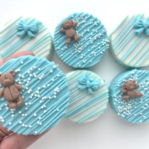 Blue Teddy Bear Bow Oreos, Oh Baby Treats, Bearly Wait Treats, Bearly Wait Dessert Table, Bearly Wait Baby Shower Themed Treats, Boy Baby