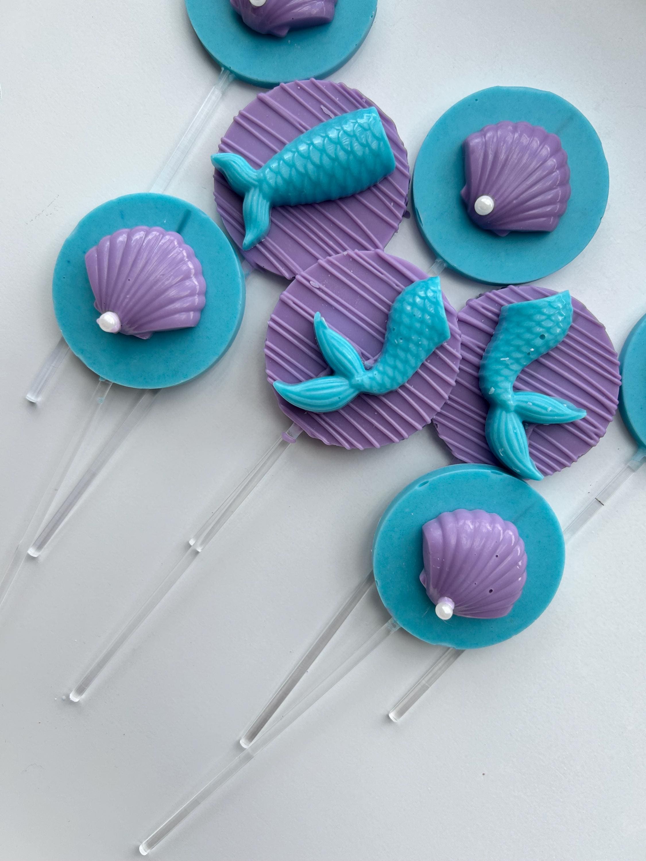 Mermaid Chocolate Lollipops, Purple Mermaid Chocolate Treats, Under The Sea Dessert Table Treats, Girl Mermaid Treats, Mermaid Little