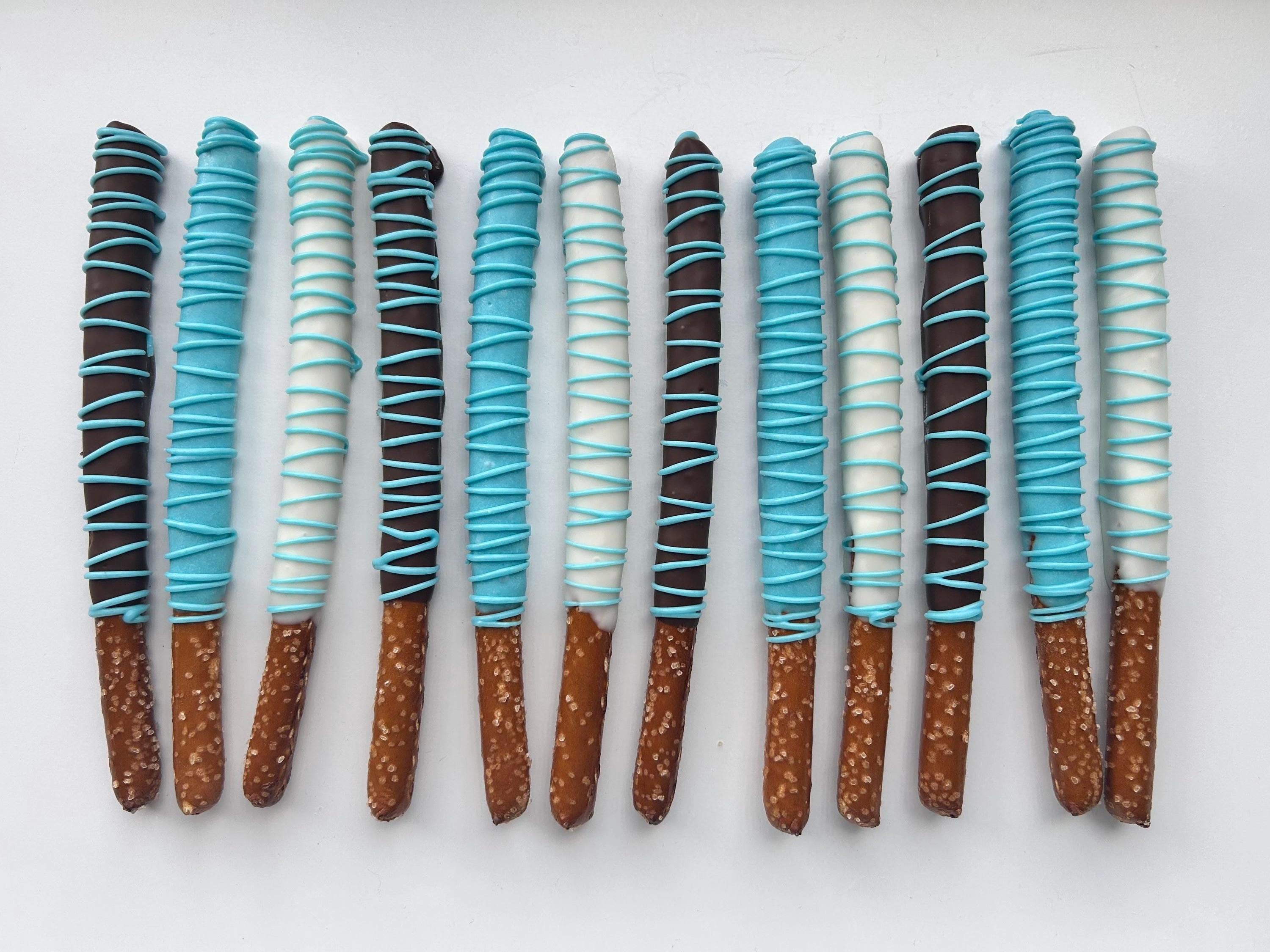 Baby Blue Pretzels, Hand-Dipped Chocolate Covered Pretzels Blue, Baby Blue Party Favors, Chocolate Dipped Pretzels, Baby Boy Baby Shower