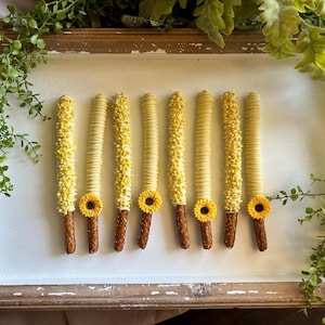 Sunflower Chocolate Covered Pretzels, Sunflower Party Favors, Sunflower Baby Shower, Sunflower Wedding Shower Favors