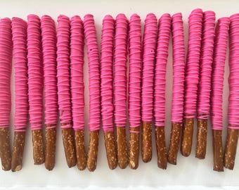 Hot Pink Pretzels, Chocolate Covered Pretzels Hot Pink, Hot Pink Party Favors, Chocolate Pretzels, Unicorn Party Favors