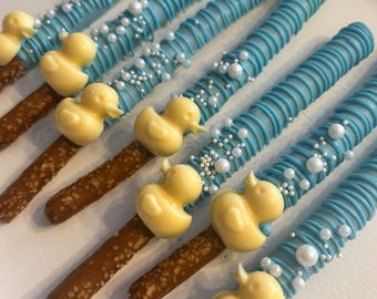 Rubber Duck Chocolate Pretzels, Rubber Ducky Dessert Table Treats, Rubbery Duck Party Favors, Rubber Duck Baby Shower Theme