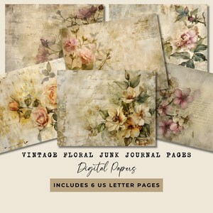 Vintage Blumen Junk Journal Papier, Englischer Garten Junk Journal, gealterte Blumen digitale Papiere für Junk Journal, Scrapbook Printable DIY, Kunsthandwerk