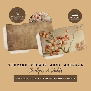 Vintage Englisch Rose Junk Journal Digitaler Ausdruck, Umschlag Pocket Kit, gealterte Blumenbeilagenhalter, Handwerk Versorgung DIY, druckbares Skizzenbuch