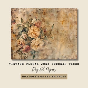 Vintage Engelse Rose Junk Journal, Flower Junk Journal Aged Paper, Engelse Tuin Scrapbook Afdrukbaar, Aged Floral Digitale Pagina's, DIY Ambachten