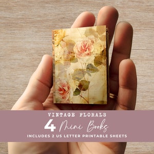 Mini Book Cover downloaden, Mini Book Junk Journal, Mini Book Covers afdrukbaar, Junk Journal Digitale Printout, Vintage Floral Craft Supplies