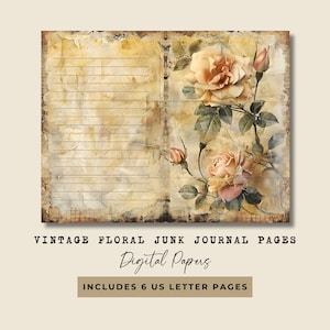 Vintage met bloemen gevoerde ongewenste dagboek, Engelse tuin ongewenste dagboek, verouderd bloemen digitaal gelinieerd papier voor ongewenste dagboek, plakboek afdrukbare DIY